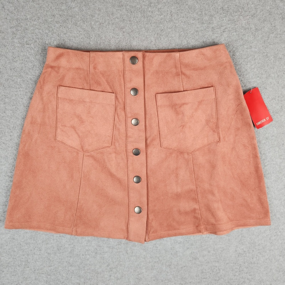 Forever 21 Short Mini Skirt Faux Suede Women's Size S‎ Small Front Button Mauve